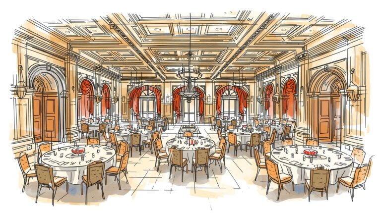 sketchy images on banquet hall